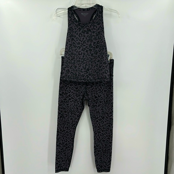Athleta Other - Athleta Charcoal Leopard Print Activewear Set